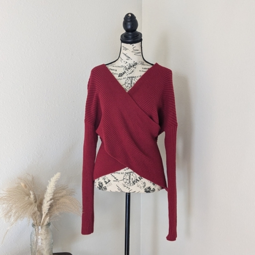 Express Soft Cranberry Wrap Sweater